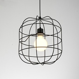 מיני אומנותי תליון מנורת כלוב ציפורים 1 אור Mordern פשטות גימור שחור לבן מתכת פלדת פחמן Droplight